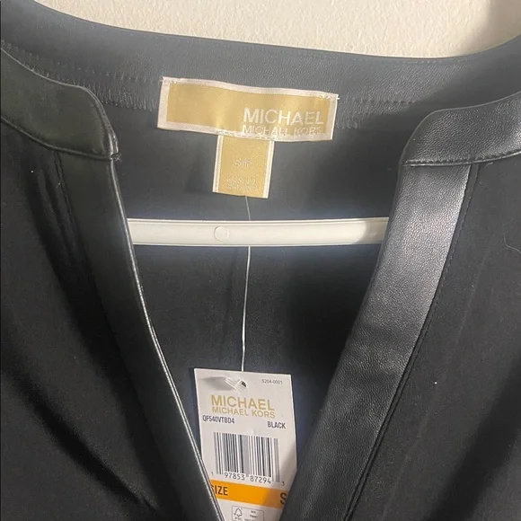 Michael Kors Black Blouse with Leather Trim - Picture 2 of 10